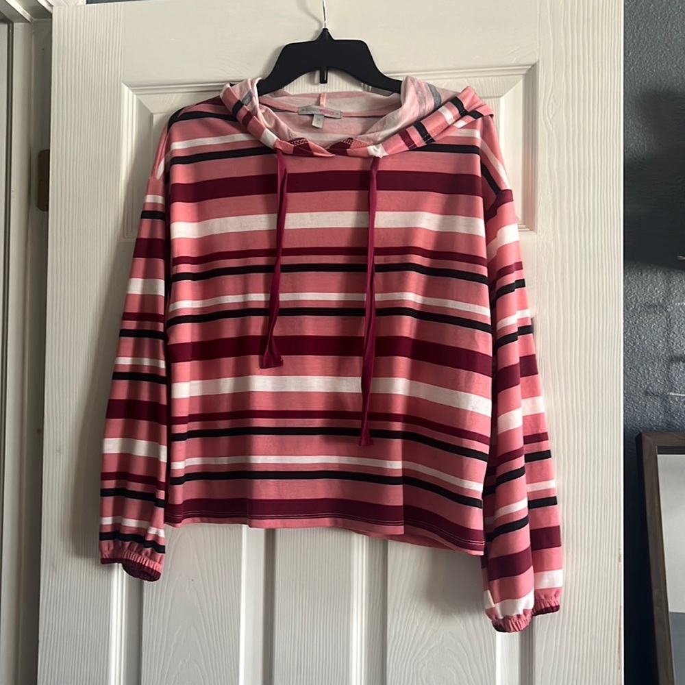 Inspired Hearts Medium pink stripped cropped Hoodie